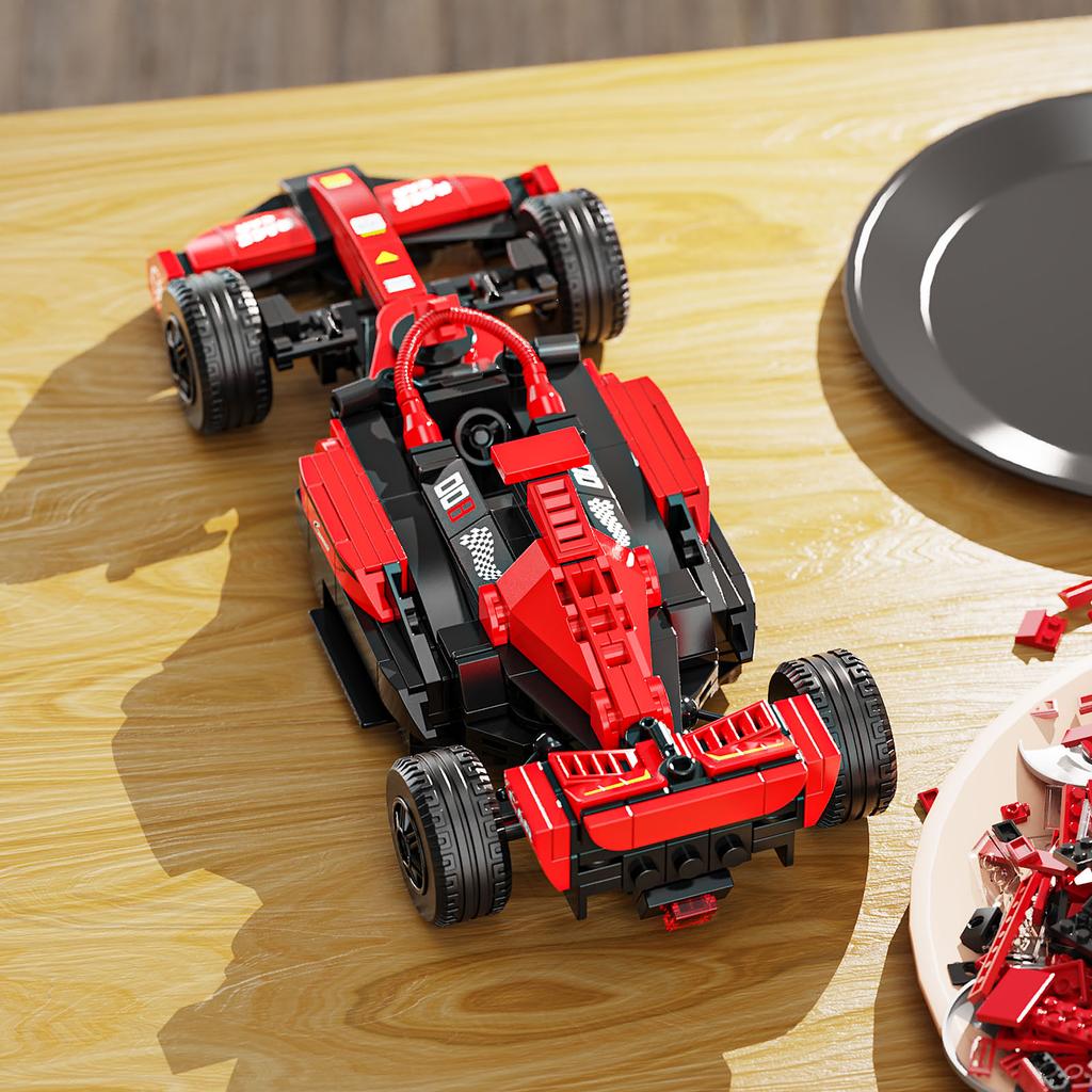 Non-Toxic 335Pcs Red Racing Car Building Blocks Toys Model Race Car Assemble Puzzle Bricks Toy Sets For Kid Desktop Ornament Gifts