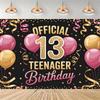 Party decorations for a 13th birthday, official backdrop for a teenager, black and purple balloon background, photo banner for...4527
