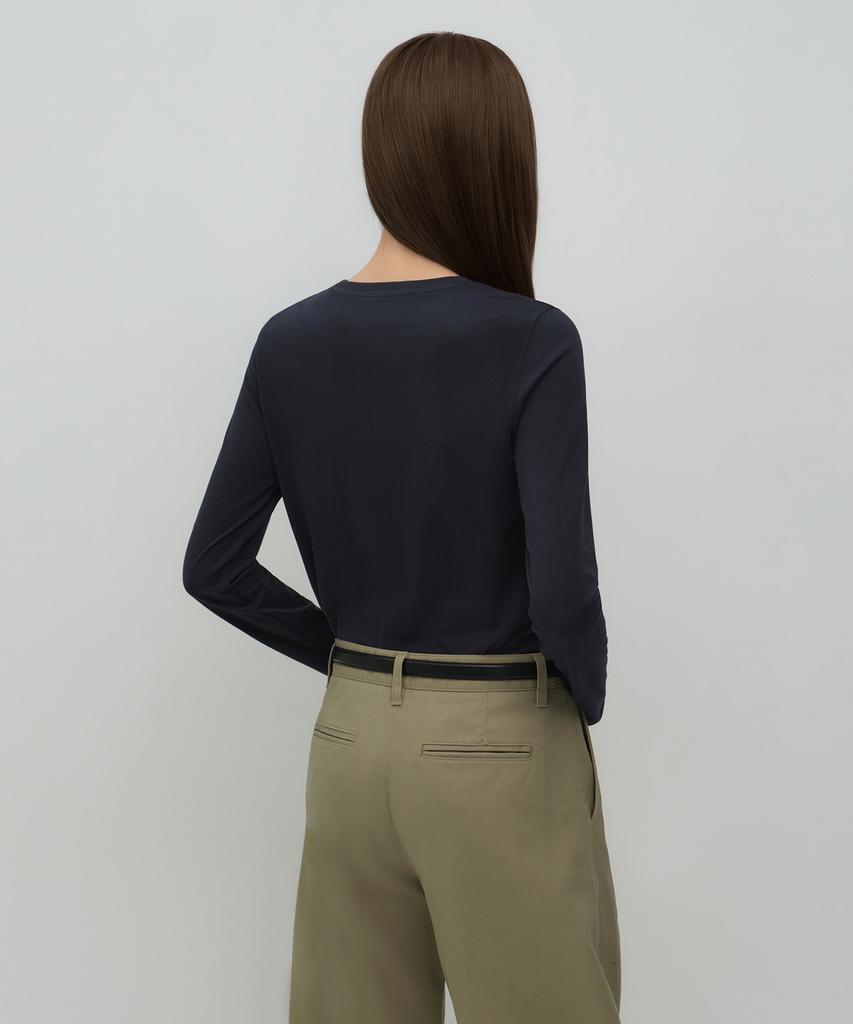 MUSINSA STANDARD WOMAN Women'S Flexible Crew Neck Long Sleeve T-Shirt [Dark Navy]