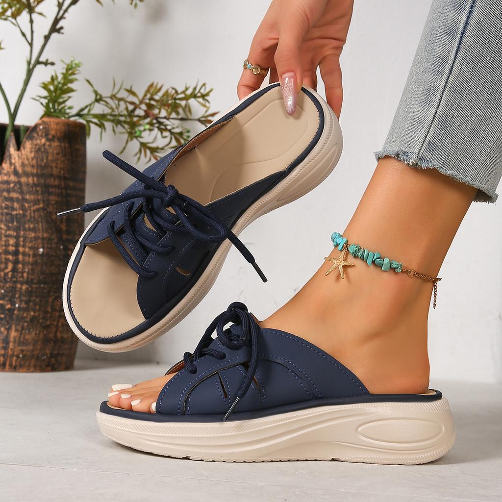 Damen Pantoffeln Keilsandalen Sommer Offene Zehe Weiche Hausschuhe Breite Passform Kreuzriemen Sandalen Plateau Leichte Strandslipper