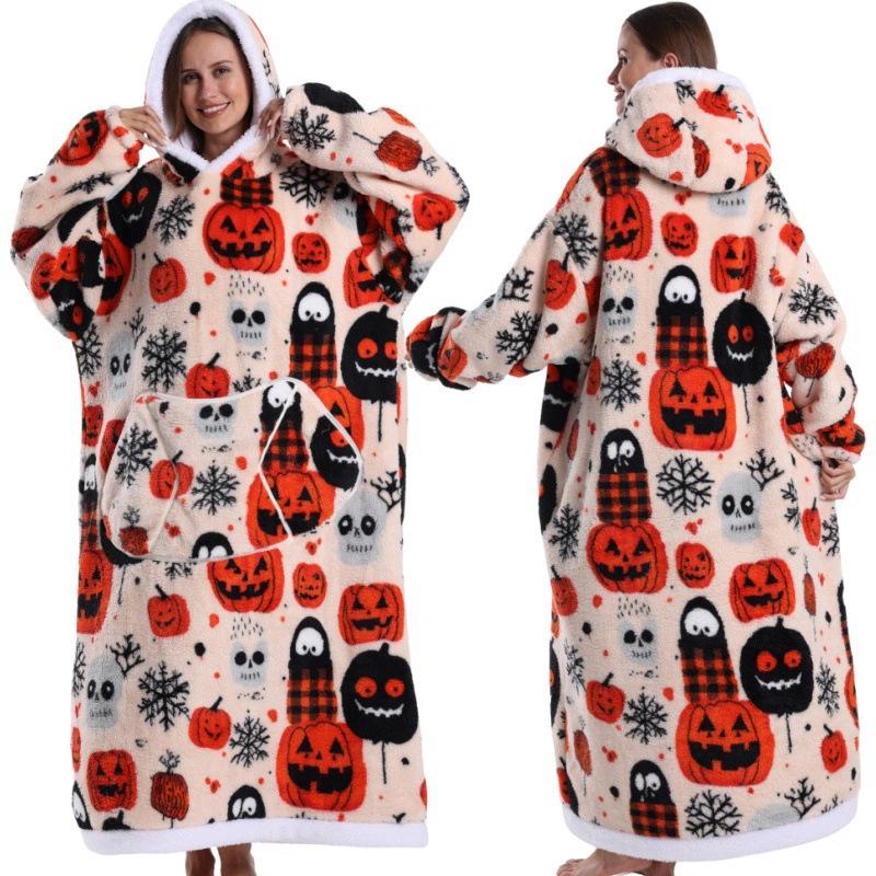 Autumn and winter sports and leisure warm TV blanket senior women's plush comfortable soft bathrobe warm fluffy robe