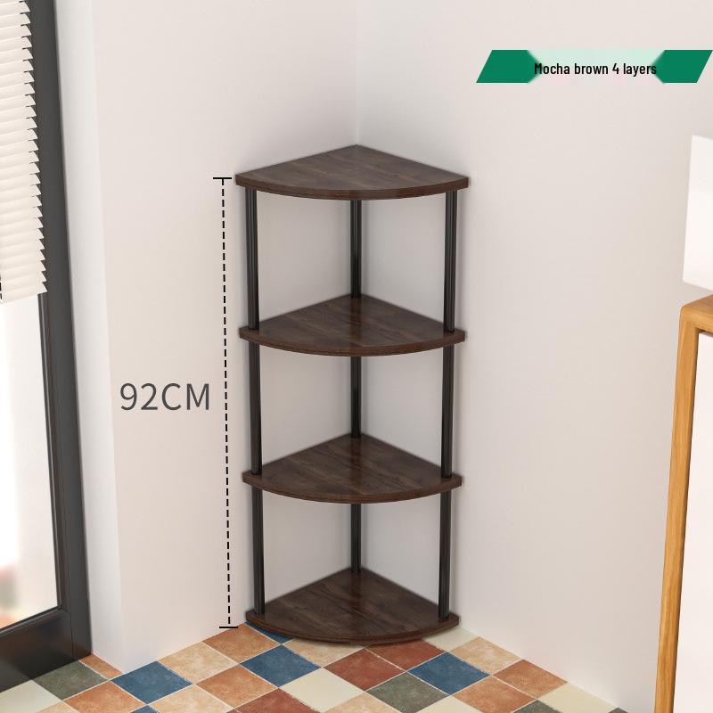 Triangular Corner Cabinet with Multi-Layer Storage and Display Shelves for Living Room or Bedroom.