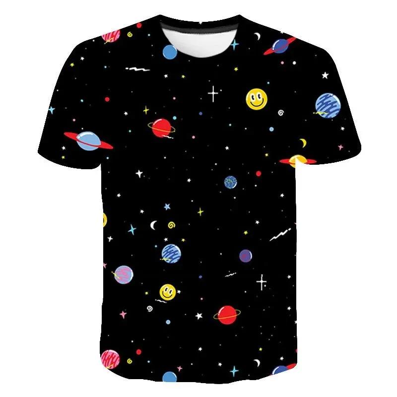 Children's Space Planet 3D Digital Printed Boys' Fashionable and Comfortable Round Neck Short Sleeved T-shirt