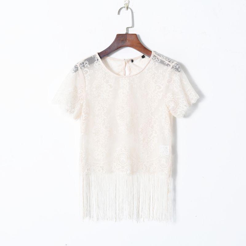 

Женская футболка с короткими рукавами, сексуальная, с крючком и кисточками Beige S