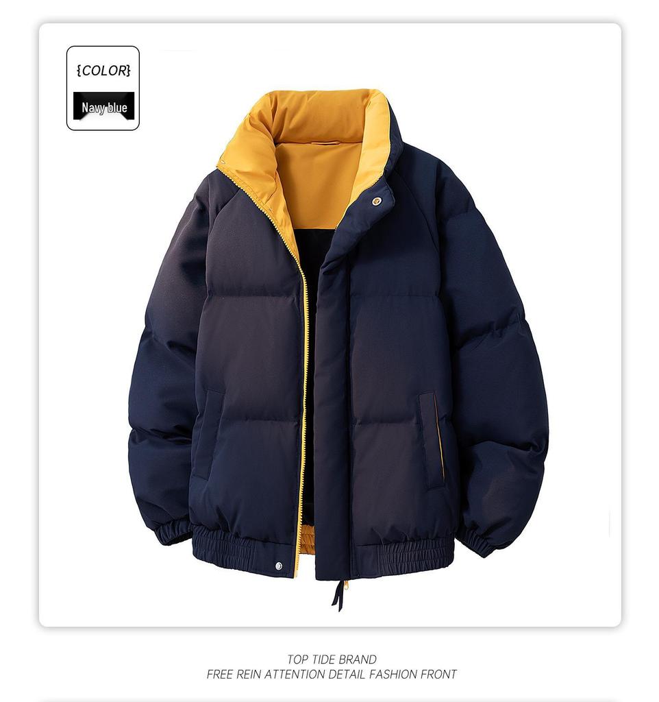 Color Block Stand Collar Cotton Padded Jacket – Warm, Casual, and Versatile Winter Coat