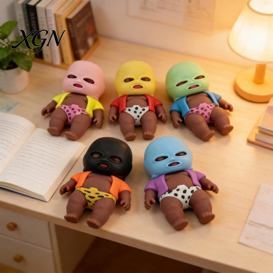 Kids Stress Relief Toy Babies with Face Guard Coat Underwear Soft Stretchy Anxiety Stretchable Fidget Relieving Baby Squeeze Hand Relaxation
