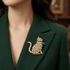 Vintage Jewelry Weaving Style Cat Brooch Sparkling Rhinestone Lapel Pin Elegant Crystal Kitty Badge Gift