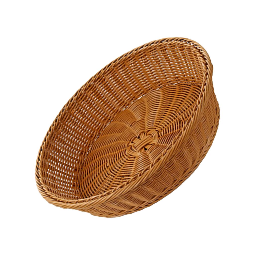 Weave Fruit Basket Round Shaped Faux Rattan Food Storage Holder Tray for Kitchen Home Supermarket