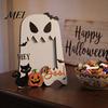 Double Sided Wooden Photo Holder Halloween Frame, Pumpkin Ghost Cat Cutout Picture Shape Ornament Holder, Double-sided Holiday Tabletop Decor for Home