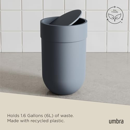 Official Umbra Touch Can Trash Can, Slate Blue, with Swing Lid, Round, 6L Capacity