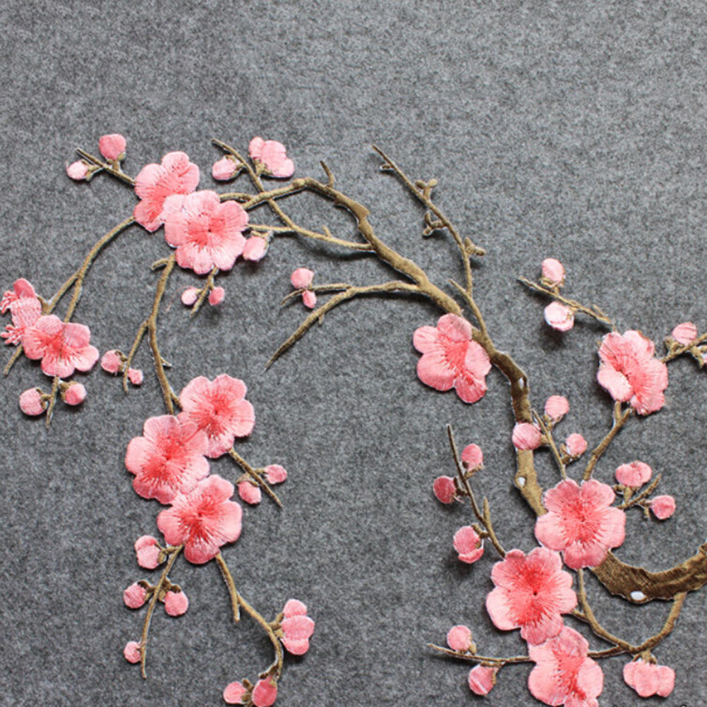 1 Stück Pflaumenblüten-Applikation Kleidung Stickerei Aufnäher Stoffaufkleber Aufbügler Handwerk Nähen Reparatur Gestickt