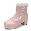 Fashion Ladies Ankle Boots Women Shoes Sweet Lace String Bead Lolita Lovely Cosplay Platform Girls Mid Heels Booties Woman Pink White
