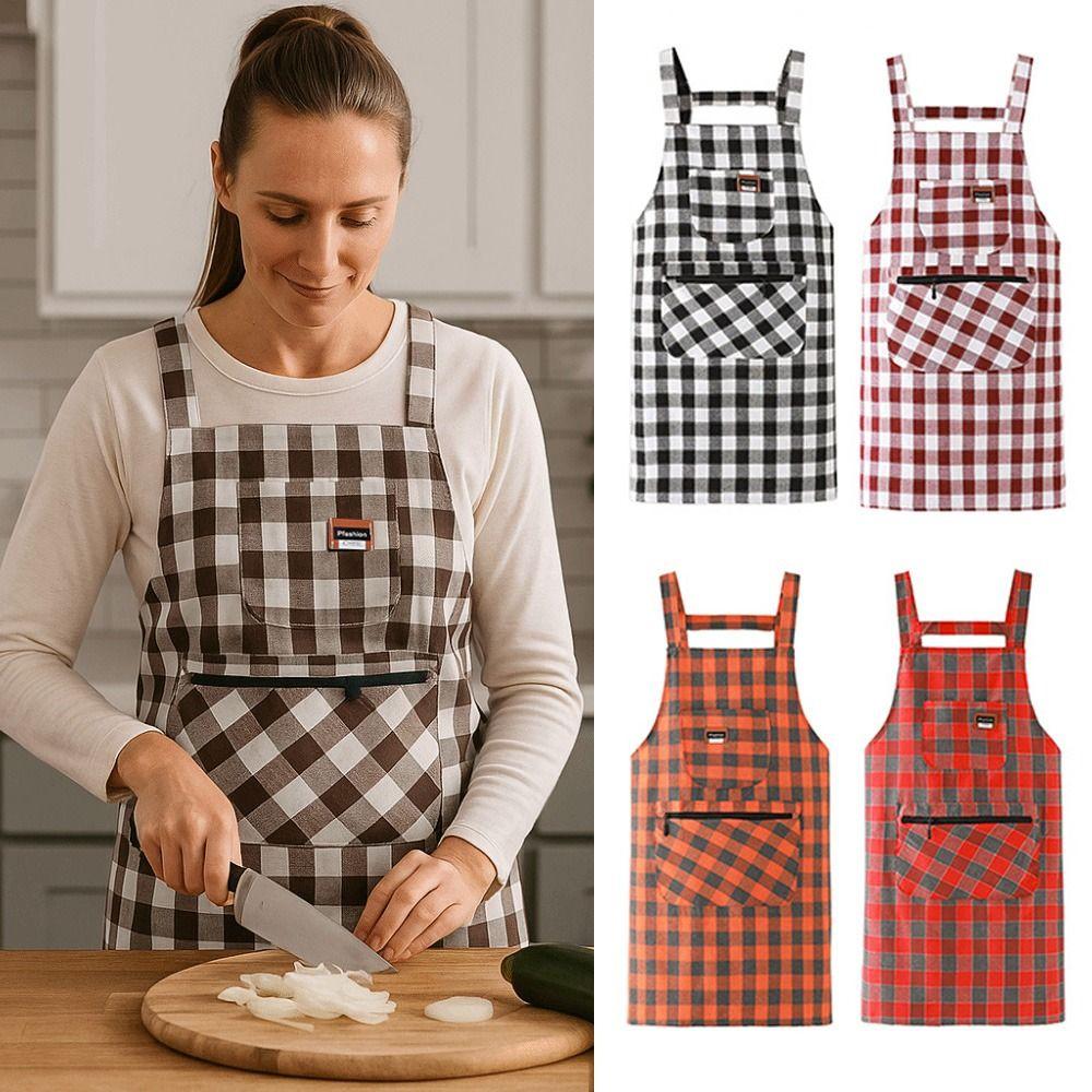 Anti Dirty Kitchen Aprons Checkered Print Cooking Aprons Chef Work Apron  Household Cleaning