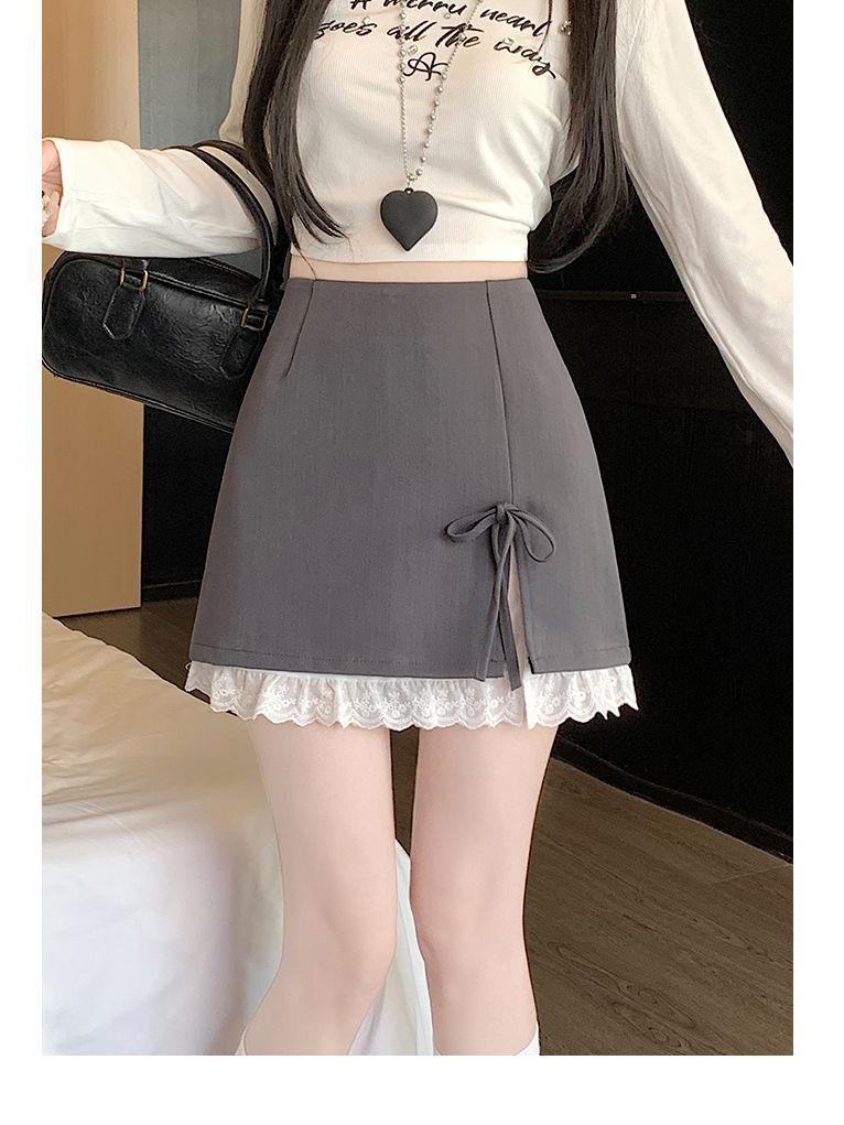 

Sweet & Spicy High-Waisted Lace Bodycon Skirt - Grey, Korean Style, Anti-exposure Short A-line Design Large