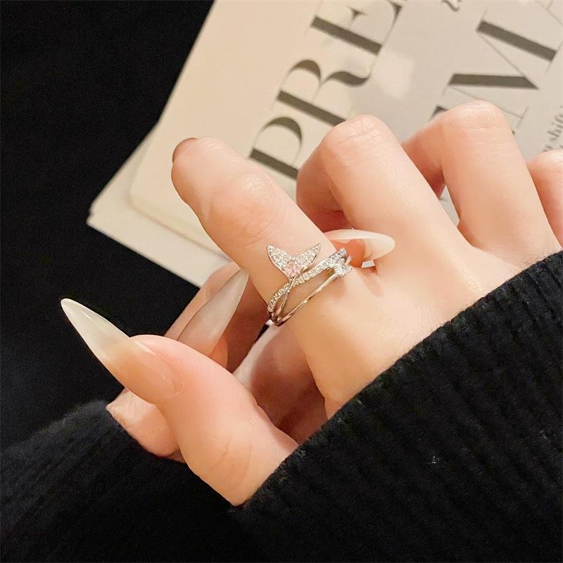 Fishtail Super Flash Zircon High-End Opening Ring Light Luxury Niche Design Index Finger Ring