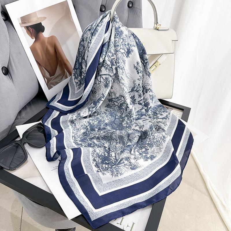Pastoral printed square scarf retro women's professional wear scarf travel photography fashion matching silk scarf