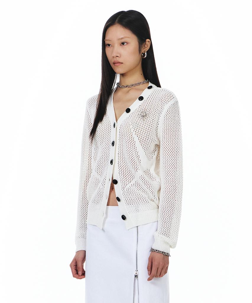Yunse [Unisex] Scallop Hatch Cardigan (White)