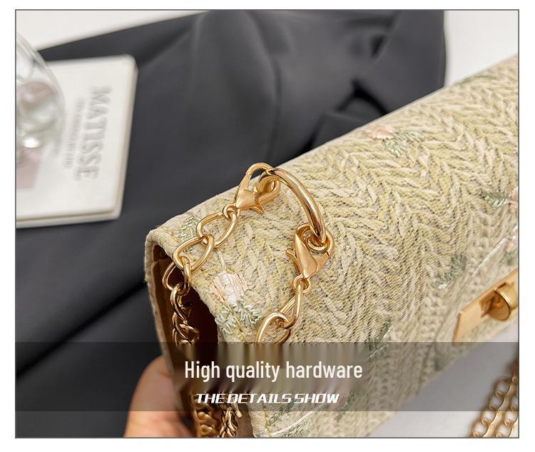 2026 Chic Straw Woven Floral Lace Square Bag - Women's Fashionable Chain Crossbody