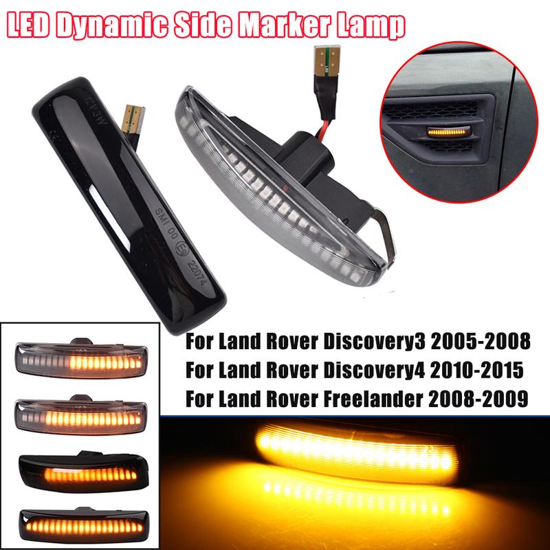 2x Amber Dynamic LED Front Side Marker Turn Signal Light Lamp For Land Rover Range Rover Sport L320 Discovery 3/4 Freelander 2