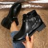 Ankle Boots Women Thick High Heel Pointed Toe Buckle Decoration Ladies Short Boots Autumn And Winter Retro Female Zipper Boots