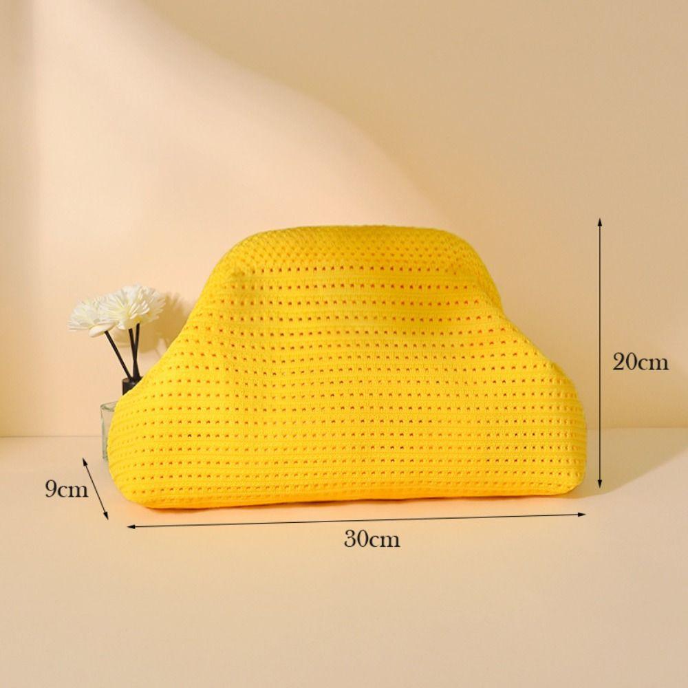 Versatile Solid Color Women Beach Clutch Bag Large Capacity Soft Elastic Crochet Handbag Hollow Out Dumpling Purse Summer Season