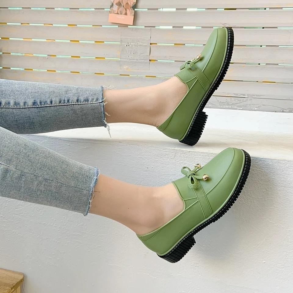 Fashion Stylish Bowknot Rain Shoes Women's Comfy Low Heels Rainshoes Woman Soft Kitchen Galoshes Lady Anti-skid Slip On Waterproof Shoes