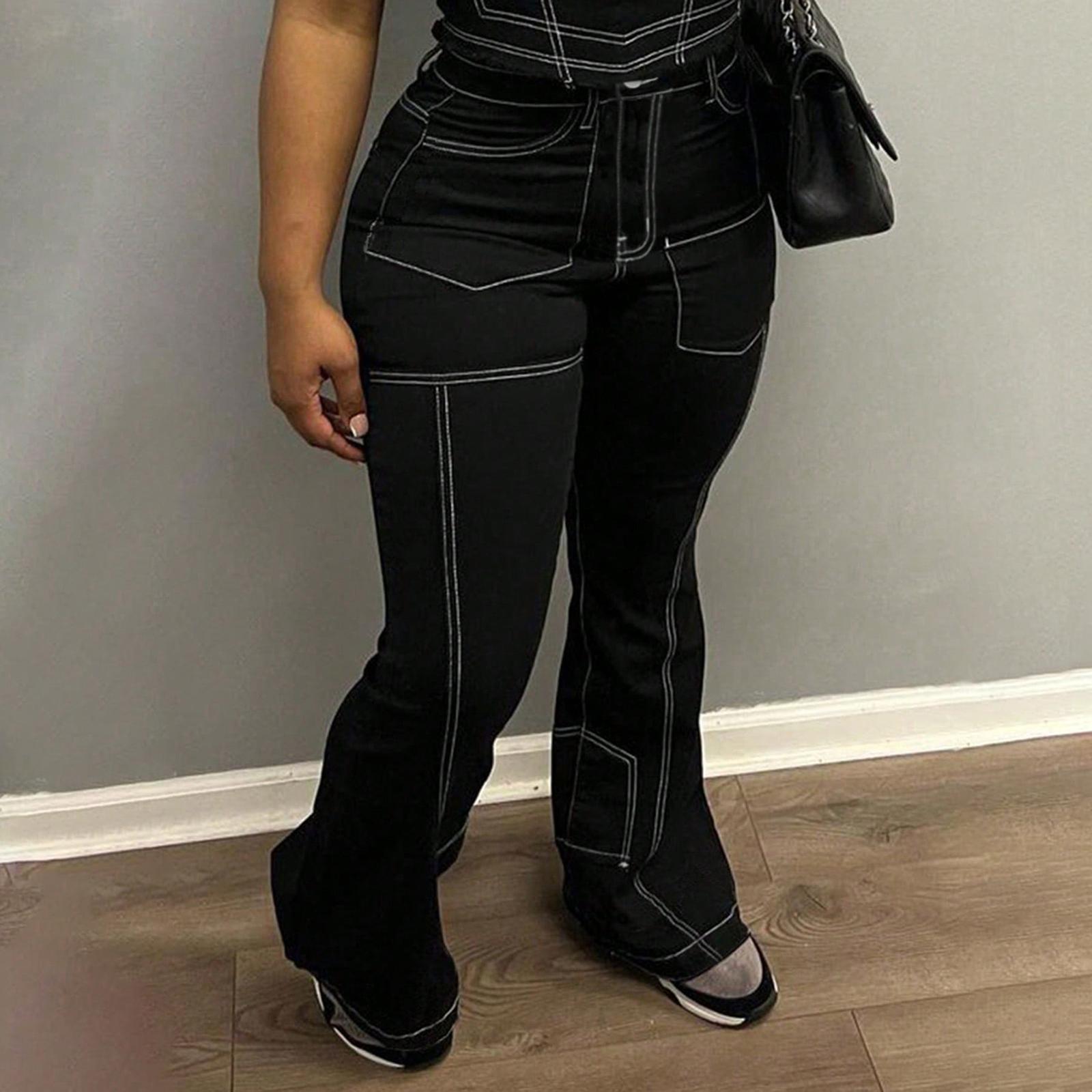 

Женские Свободные и Повседневные Тренд Рваные Повседневные Модные Джинсы для Ног XL чёрный