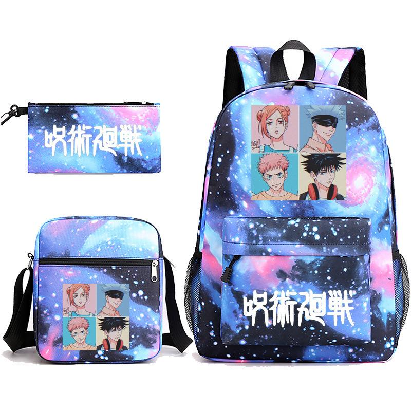 Large Capacity Schoolbag with Shoulder Strap; Student Three-piece Pencil Case Set