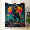 Retro Dinosaur Scene Under Neon Moon Warm Quilt- Flannel Blanket for Bedroom, Living Room, Sofa, and Nap.