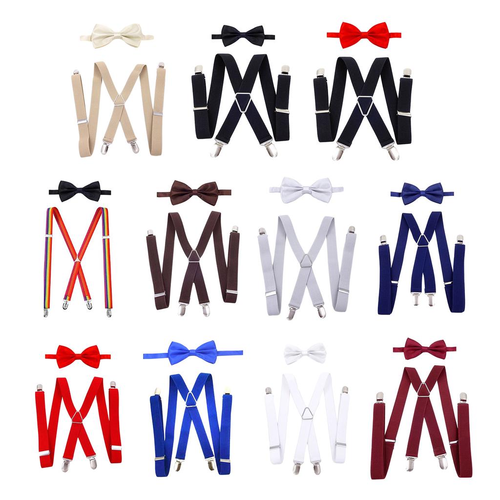 Stylish X Shape Braces and Bow Tie Set Adjustable Length Suitable for Most Men Women 4 Sturdy Clips Versatile Usage