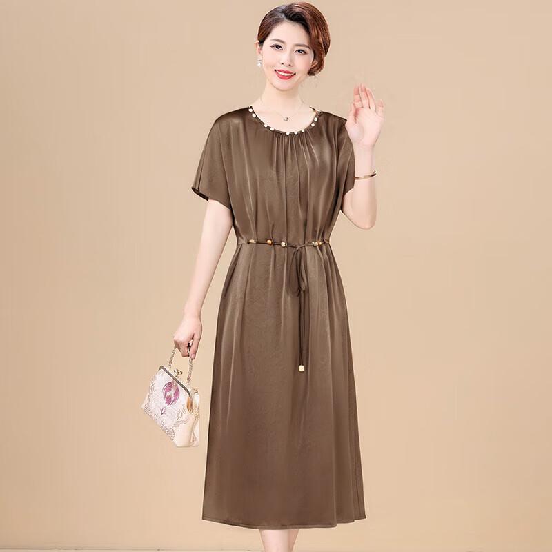 XUEXI Women s Elegant Short-Sleeve Waist-Tie Midi Dress XL