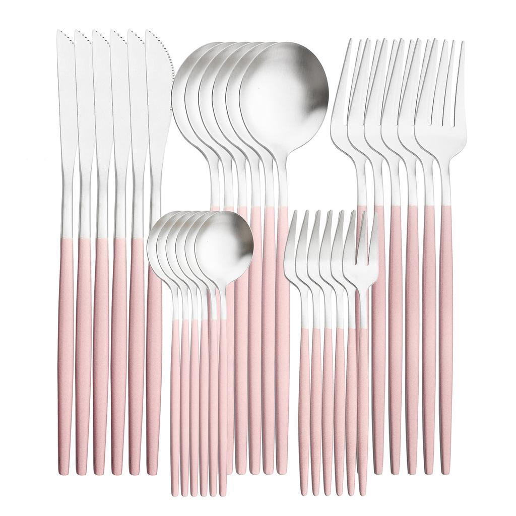 6/30Pcs Matte Black Cutlery Set Stainless Steel Knife Fork Spoon Dinnerware Flatware Kitchen Tableware Set Party Hotel Supply