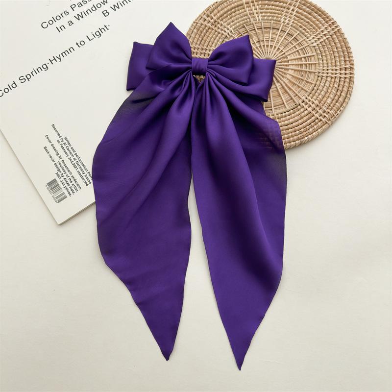 Hairpin Style Bow Double-layered Ribbon Long Tail Tassel Fashionable Lady's Spring Clip Hair Accessory