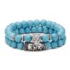 Unique 2Pcs Men Bracelet Set Natural Lava Stone Braslet Antique Leopard Animal Braclet Tiger Bead Brazalete Leisure Accessories