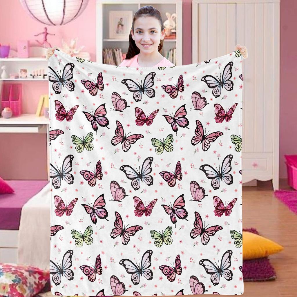 Butterfly Print Flannel Blanket Office Nap Blanket Blanket Thermal Blanket Sofa Blanket Knee Blanket