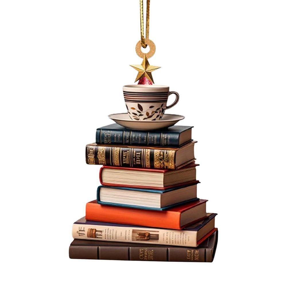 3D Bookshelf Bookshelf Christmas Hanging Books Stacked Christmas Pendant  For Home