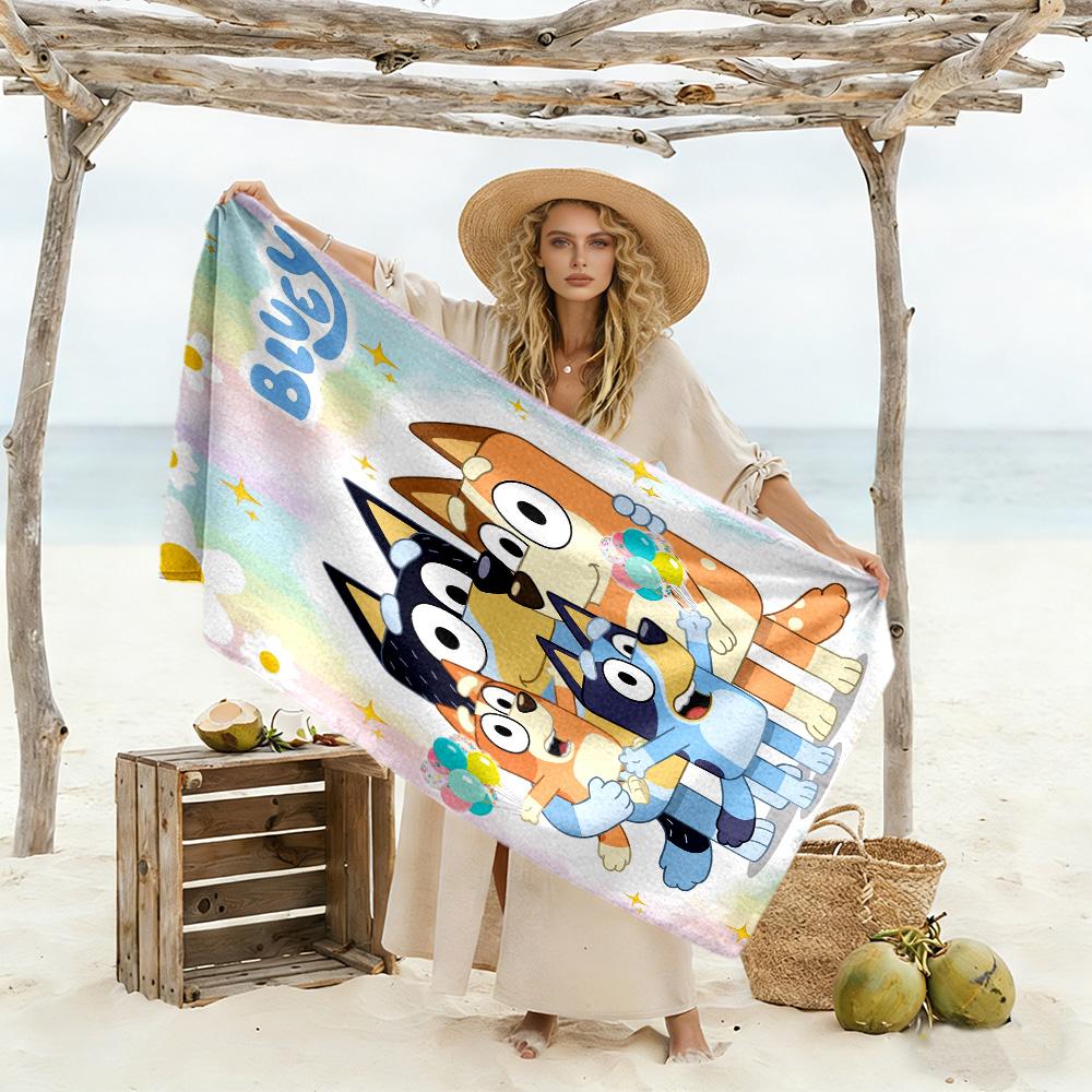 Bluey's Colorful Friends Beach Towel Super Soft Microfiber Quickdry Fabric Comfortable Lightweight Perfect for Traveling Yoga Camping and Swimming