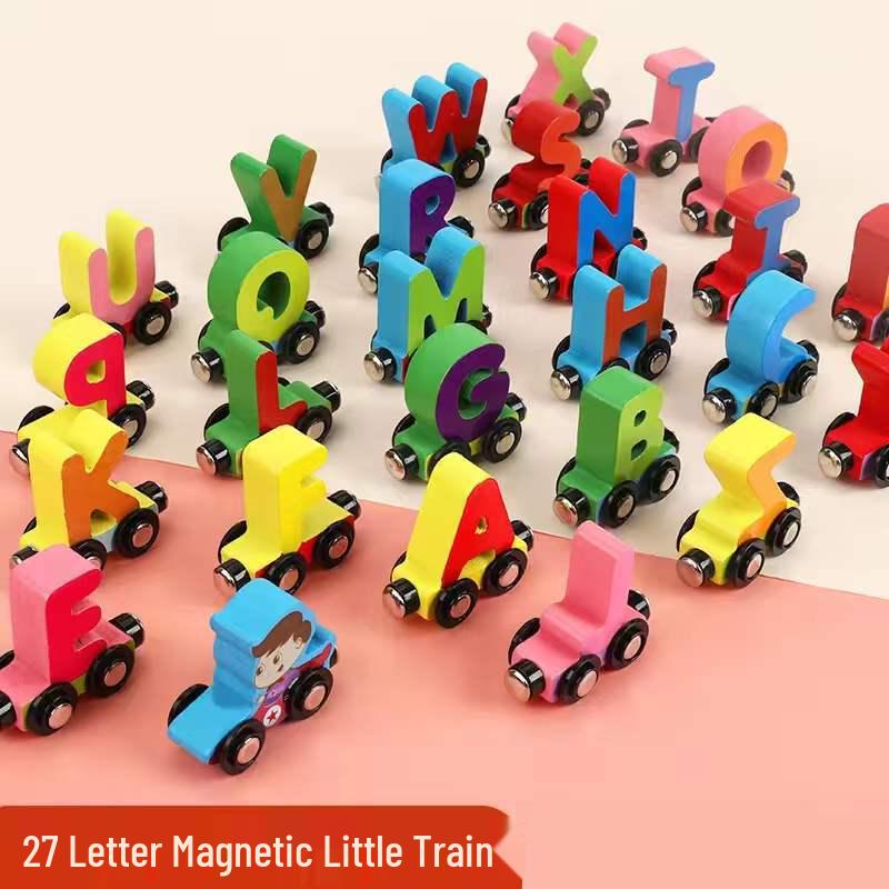Wooden Magnetic Number Train for Kids - Pull-Along Block Toy