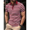Trendy Striped Short-sleeve Polo Shirt, Ideal for Casual Everyday Wear.