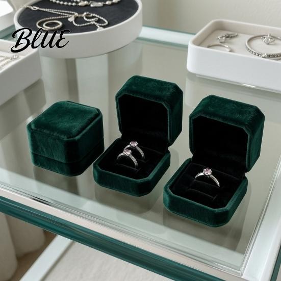 Velvet Jewelry Box High-end Storage Green Flip Suede Box Dark Cover Hard Case Scratch-Proof Shock-Proof Organizer for Travel Magnetic