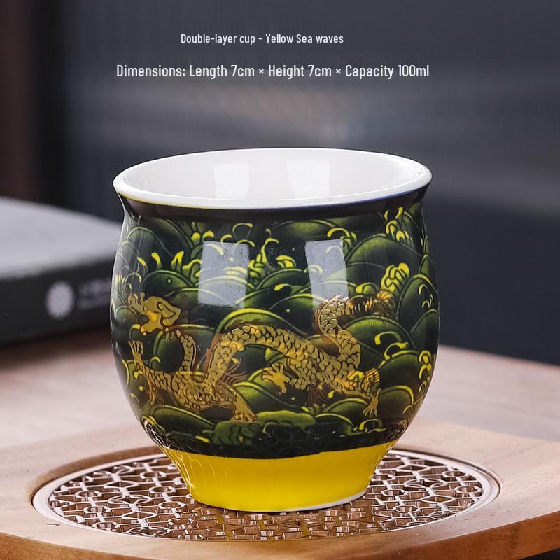 Blue and White Porcelain Heat-Insulating Ceramic Tea Cup - Large Anti-scalding Double-Walled Design for Home Use