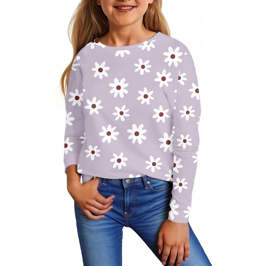 Kinder Langarmshirts Lässiges Print T-Shirt Rundhals Pullover Bluse