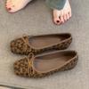 Square Head Leopard Print Single Shoes Women's Autumn Bow with Skirt Ballet Evening Shoes