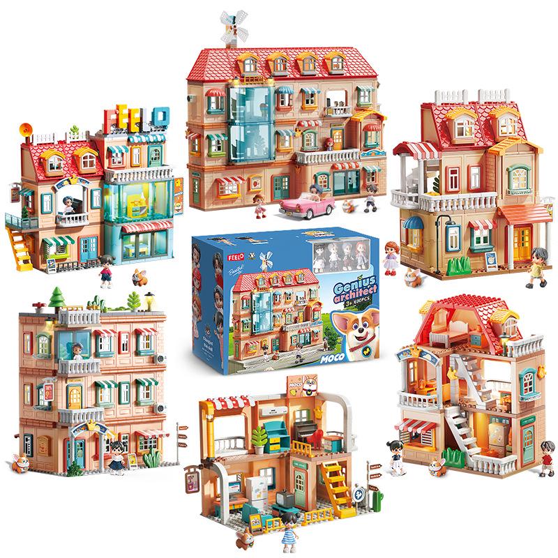 Feile Large Particle Villa Building Blocks for Kids - Creative Pretend Play Set for Kindergarten Boys and Girls.
