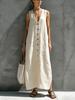 2026 European and American women's clothing summer loose cotton and linen V-neck button sleeveless long dress