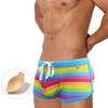 Men's Color Strip Flat Angle Sexy Belt Cup Color Striped Swimming Trunks Sports Beach Quick-Drying Shorts Men's