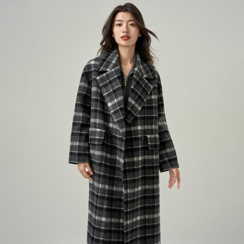 Iveni Women's Classic Plaid Double-Sided Wool Coat
