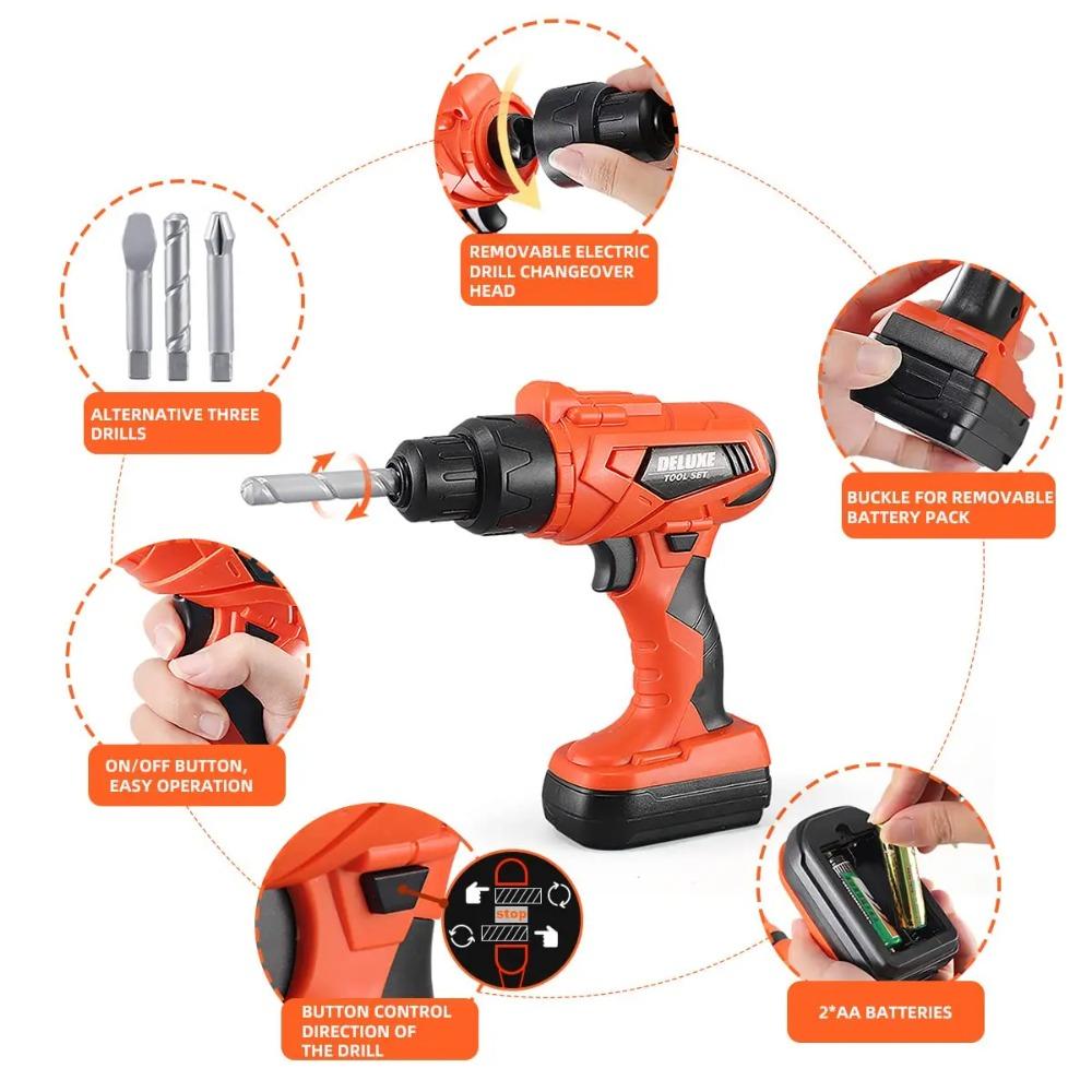 44-Piece Set Pretend Play Tools Toy Kit with Electric Drill Building Tools Toy Box for Kids Boys And Girls with Chair