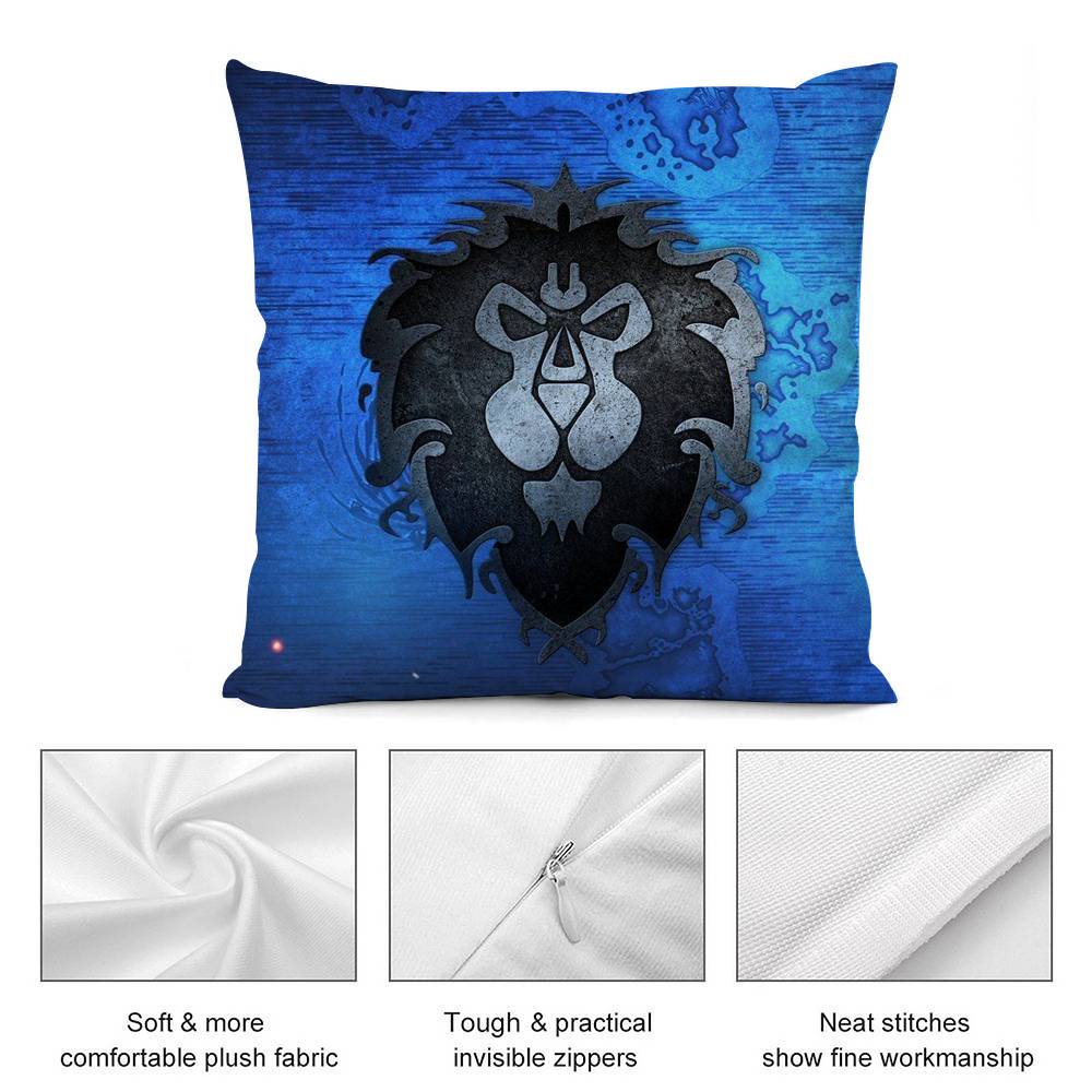 Warcrafts of World W-WOW Spiel Kissenbezug Plüschstoff Weich Doppelseitiger Druck Sofakissenbezug Dekokissenbezüge