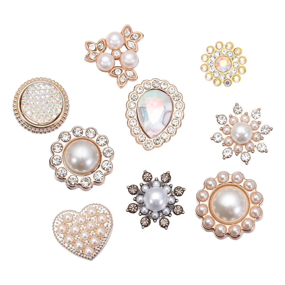 10PCS Pearl Flower Rhinestone Buttons For Hair Pins Clothing Decoration Vintage Buttons DIY Crafts Apparel Sewing Accessories